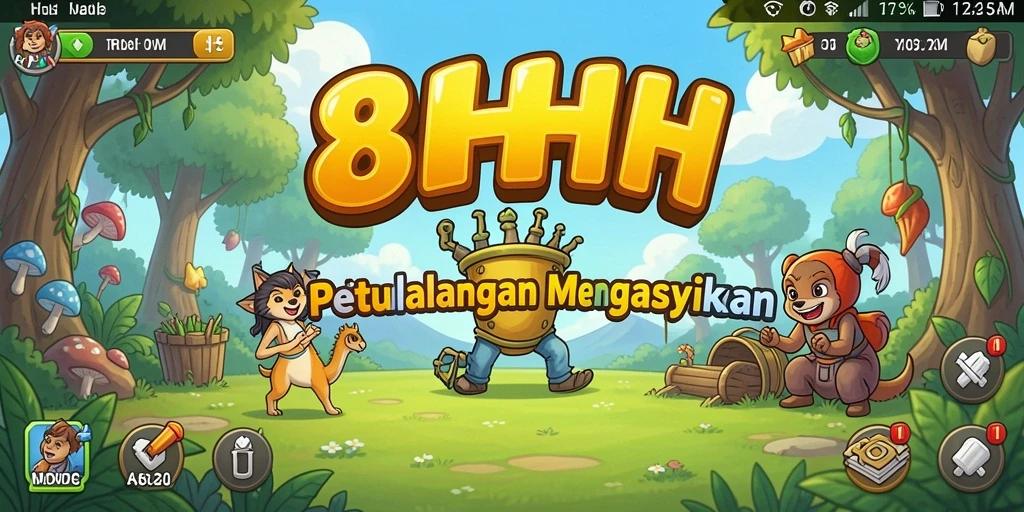 Screenshot gameplay 8HHH menampilkan aksi seru dengan karakter yang berinteraksi.