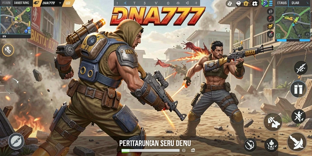 Tangkapan layar gameplay DNA777 menunjukkan adrenalin tinggi dalam pertempuran Battle Royale.