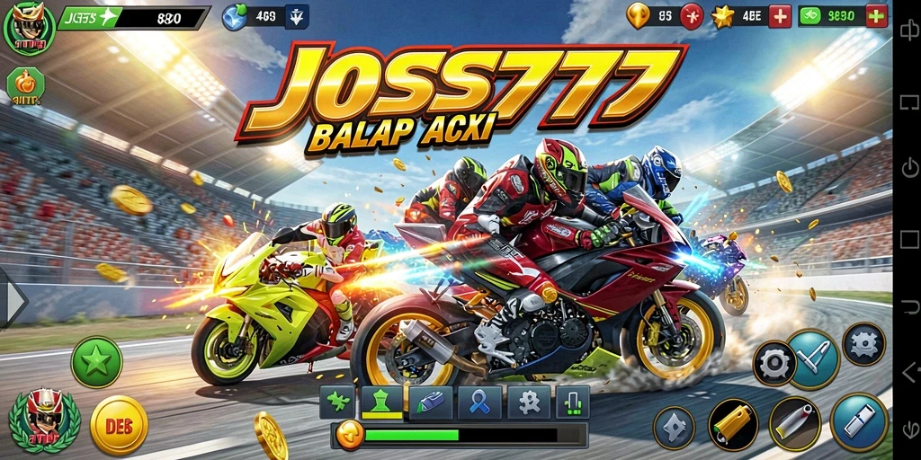 Tangkapan layar utama dari gameplay balapan JOSS777 yang mendebarkan.