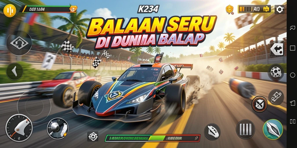 Tampilan menarik dari gameplay balapan K234 yang mendebarkan.
