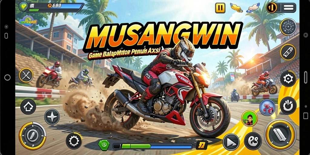 Screenshot aksi balap motor yang seru dan menegangkan di MUSANGWIN.
