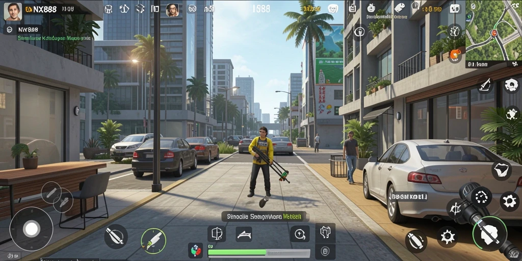 Tangkapan layar gameplay NX888 dengan berbagai aktivitas menarik.