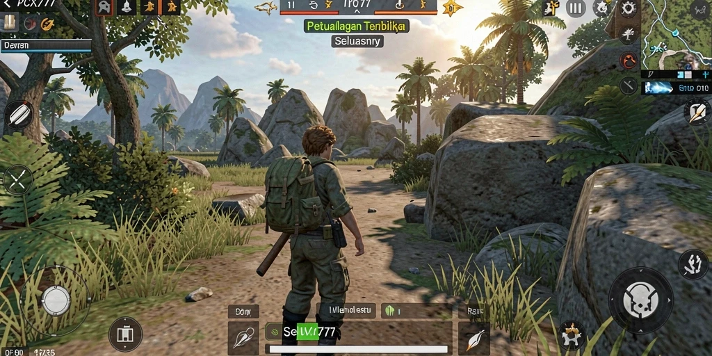 Tangkapan layar gameplay PCX777 yang menampilkan dunia terbuka yang luas.