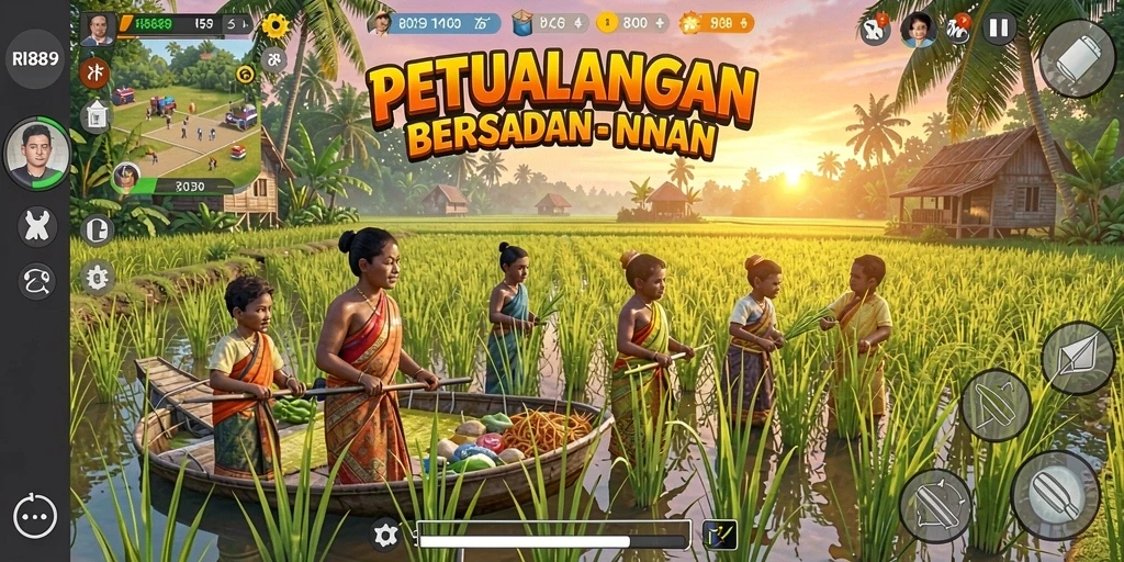 Tangkapan layar gameplay RI889 yang menampilkan ladang dan hewan peliharaan.