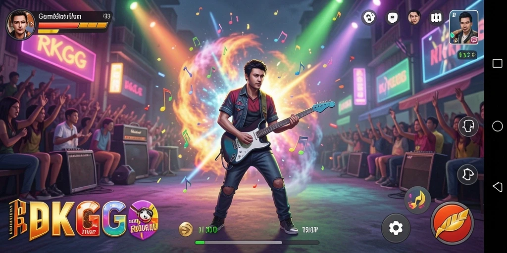 Screenshot utama RKGG menampilkan gameplay menarik yang penuh dengan irama musik.