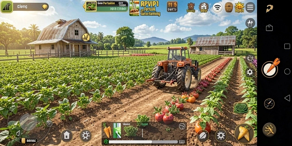 Screenshot gameplay RPVIP1 yang menunjukkan keseruan bertani.