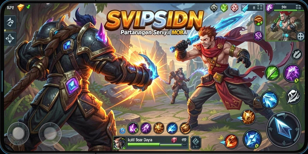 Tampilan seru gameplay MOBA dalam SVIPSIDN.