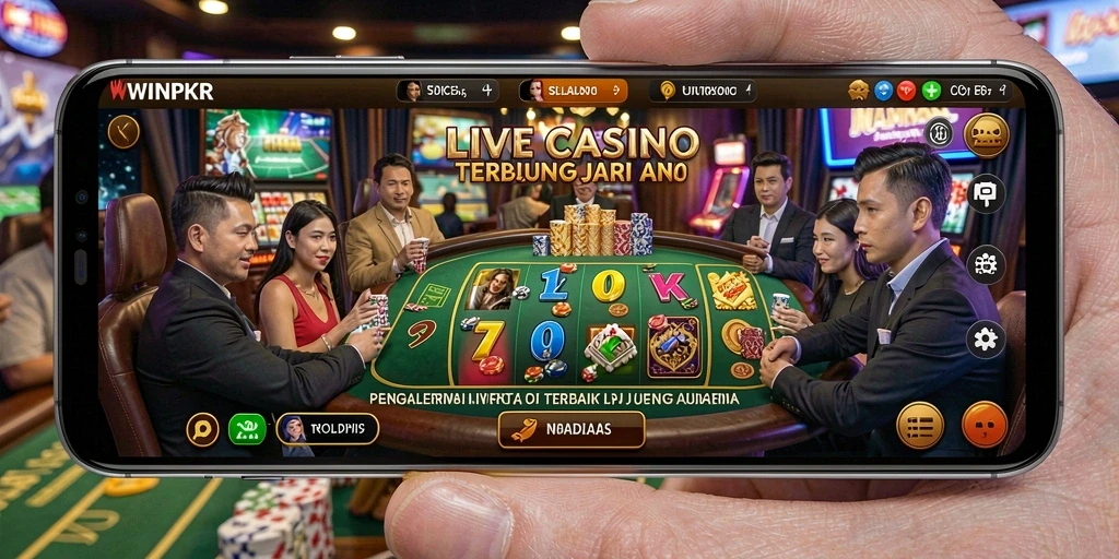 Screenshot gameplay Live Casino WINPKR yang menampilkan dealer langsung.